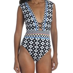 NWT Trina Turk Onyx Plunge One piece.